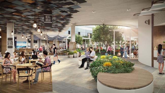 An artist impression of the outdoor dining and entertainment precinct at Westfield Whitford City.