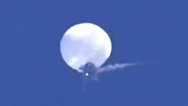 The moment a US fighter jet shoots down suspected Chinese spy balloon. Picture: Angela Mosley