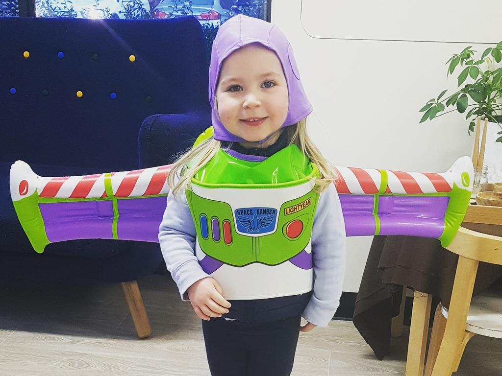 Zaylee dressed as Buzz Lightyear from Toy Story.