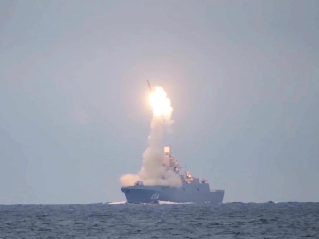 A similar test launch of the Zircon hypersonic missile was conducted in celebration of Vladimir Putin’s birthday in October. Picture: Russian Defense Ministry Press Service/AP