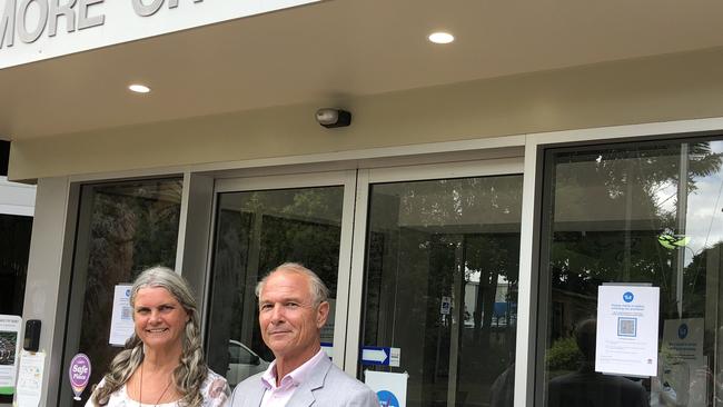 NEW BROOMS: Lismore City Council's new mayor Vanessa Ekins introduced interim general manager Michael Donnelly outside the council offices on Wednesday February 10, 2021. Photo: Alison Paterson