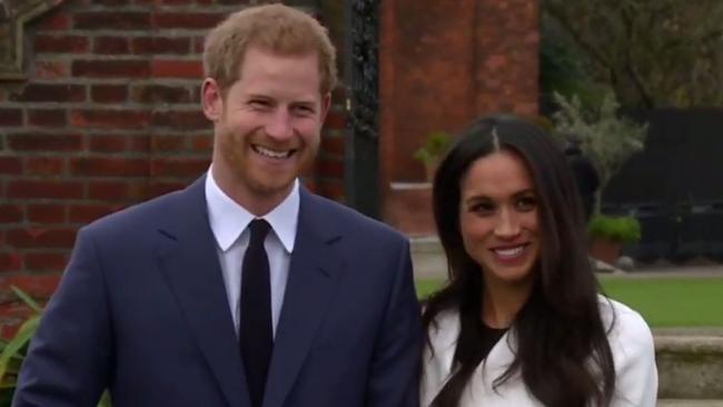 Prince Harry and Meghan Markle during a photo call in the grounds of Kensington Palace in November 2017. Picture: Telegraph.