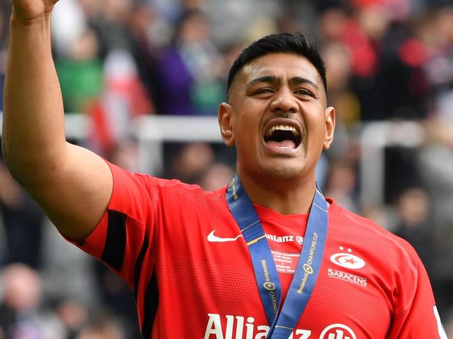 NEWCASTLE UPON TYNE, ENGLAND - MAY 11: Will Skelton of Saracens celebrates victory after the Champions Cup Final match between Saracens and Leinster at St. James Park on May 11, 2019 in Newcastle upon Tyne, United Kingdom. (Photo by Dan Mullan/Getty Images)