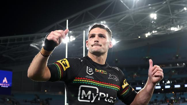 Nathan Cleary of the Panthers thanks the crowd after winning the NRL Preliminary Final. Picture: Getty