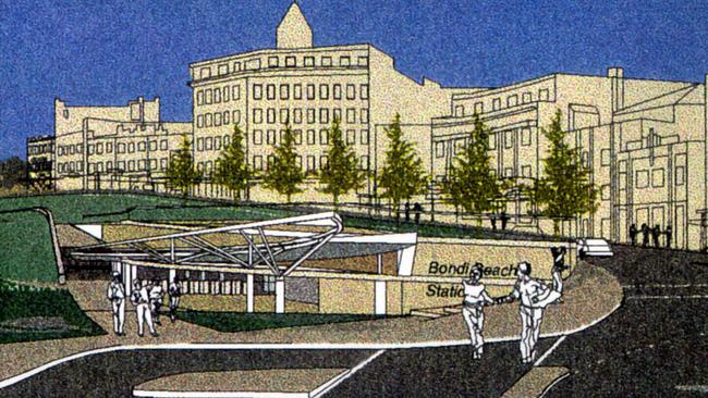 An artist's impression of how Bondi Park could look if extension of the rail link is built and a station built at the beach.