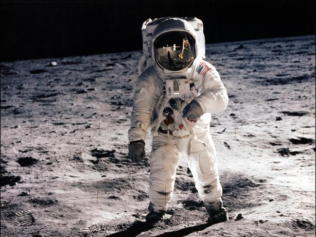 Buzz Aldrin walks on the surface of the Moon on July 20, 1969, in a photo taken by fellow Apollo 11 austronaut Neil Armstong. Picture: NASA