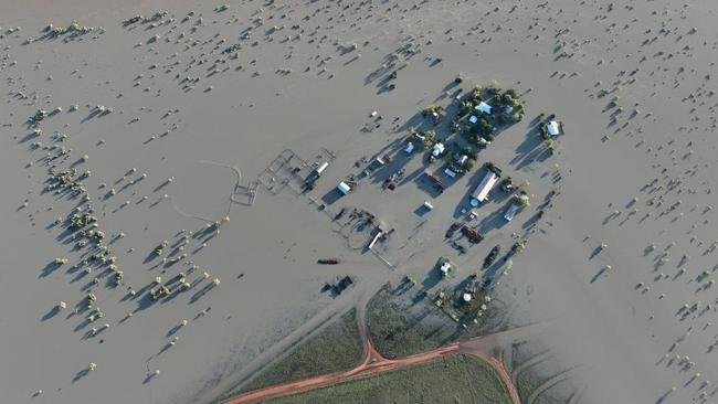 Lake Nash Station, a cattle station on the Barkly Tableland, was inundated from the flooded Georgina River. Picture: Supplied/Ben German.