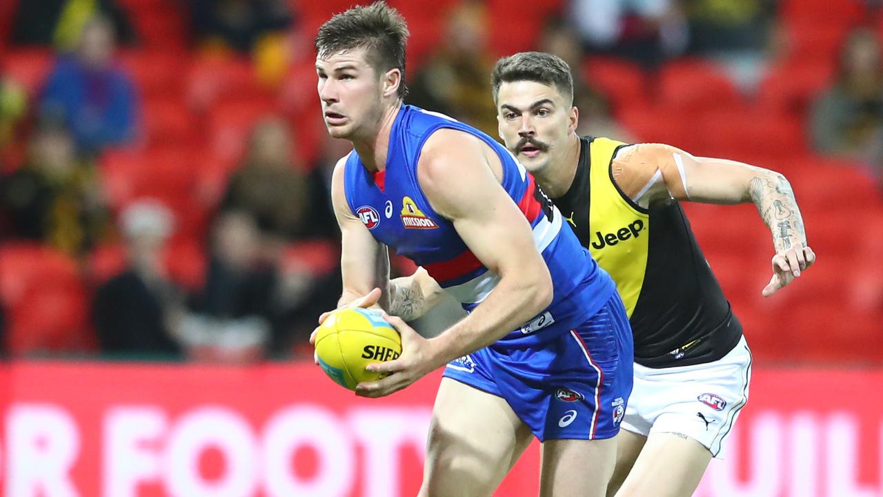 Billy Gowers Bulldogs’s lost to the Tigers at Metricon Stadium. Picture: Chris Hyde