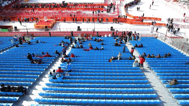 Empty seats are seen prior to the men's Super-G on day seven of competition.