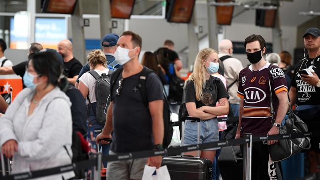 Passengers wait to check in at the domestic terminal at Sydney Airport in Sydney. Picture: NCA NewsWire/Joel Carrett