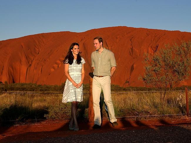 Destination Australia ... the Duke and Duchess of Cambridge watch on as the sunsets on Uluru. Picture: Gregg Porteous