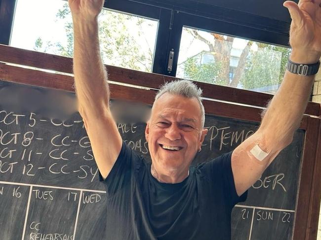 Jimmy Barnes has been cleared of a restrictive medical tube inserted in his arm, allowing the Cold Chisel frontman to box on with rehearsals. Picture: Instagram