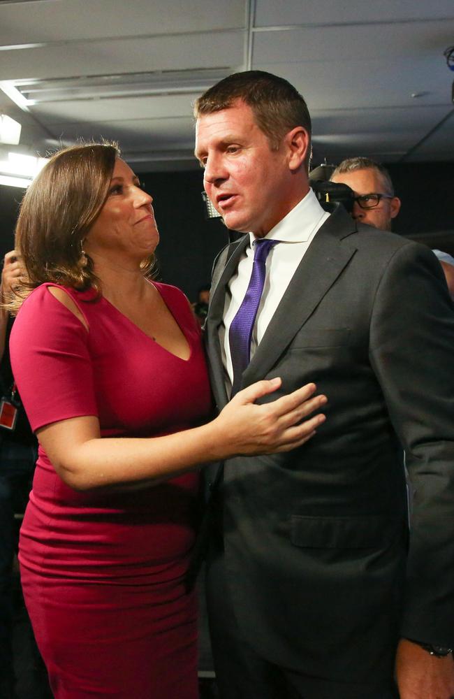 Mike Baird with his wife Kerryn after his announcement. Picture: Ryan Osland