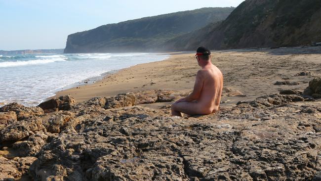 A nudist on South Side nudist beach at Pt Addis. Picture: David Crosling