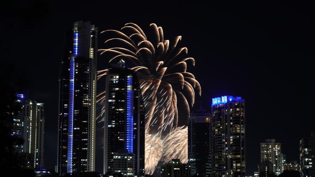 Plenty of Gold Coasters were cheering this evening after witnessing a loud, bright light show beaming from Surfers Paradise. Picture: Glenn Hampson