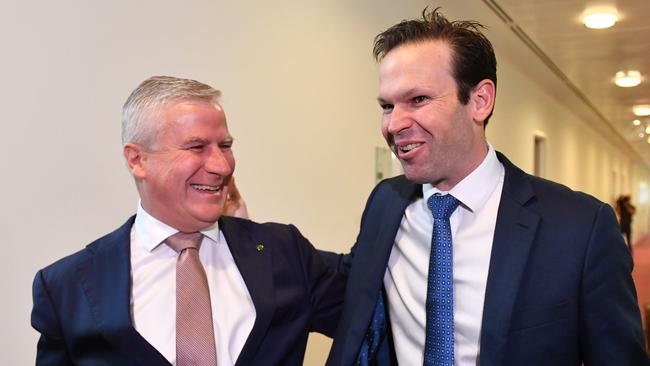 Deputy PM Michael McCormack with Nationals senator Matt Canavan yesterday. Picture: AAP