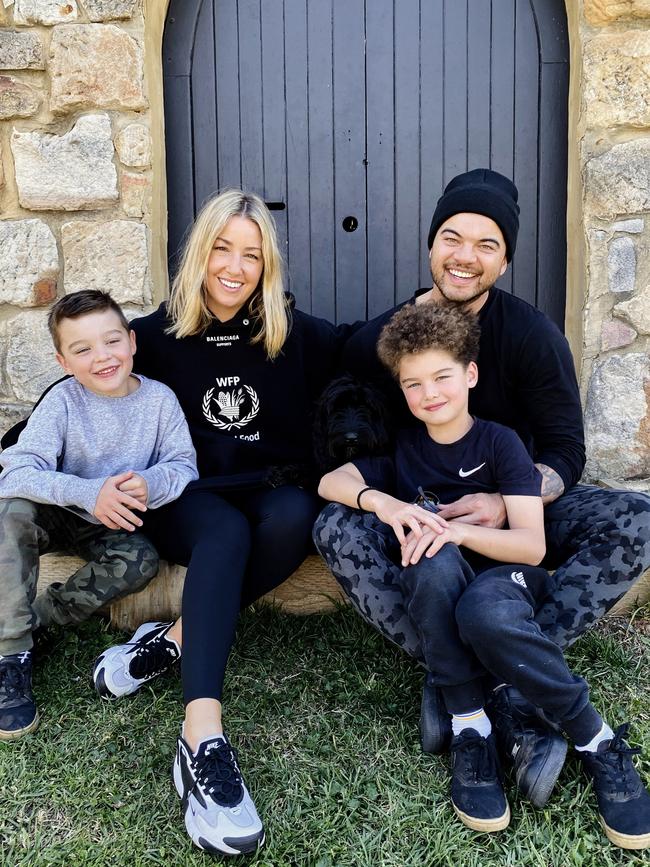 Family photo of Jules and Guy Sebastian with their children Archer and Hudson.