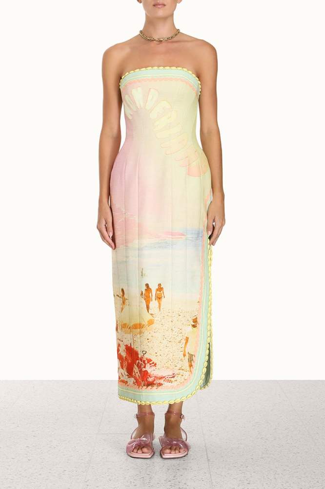 <p>Trust Zimmermann to have the ultimate beachy Barbie option. This is sunrise in dress form.</p><p><strong>SHOP NOW:</strong> Zimmermann Coaster structured midi-dress, $1,365 (originally $1,950) from <a href="https://www.zimmermann.com/ready-to-wear/clothing/dresses/coaster-structured-midi-dress-poster-print.html" target="_blank" rel="nofollow noopener"><strong>Zimmermann</strong></a></p>