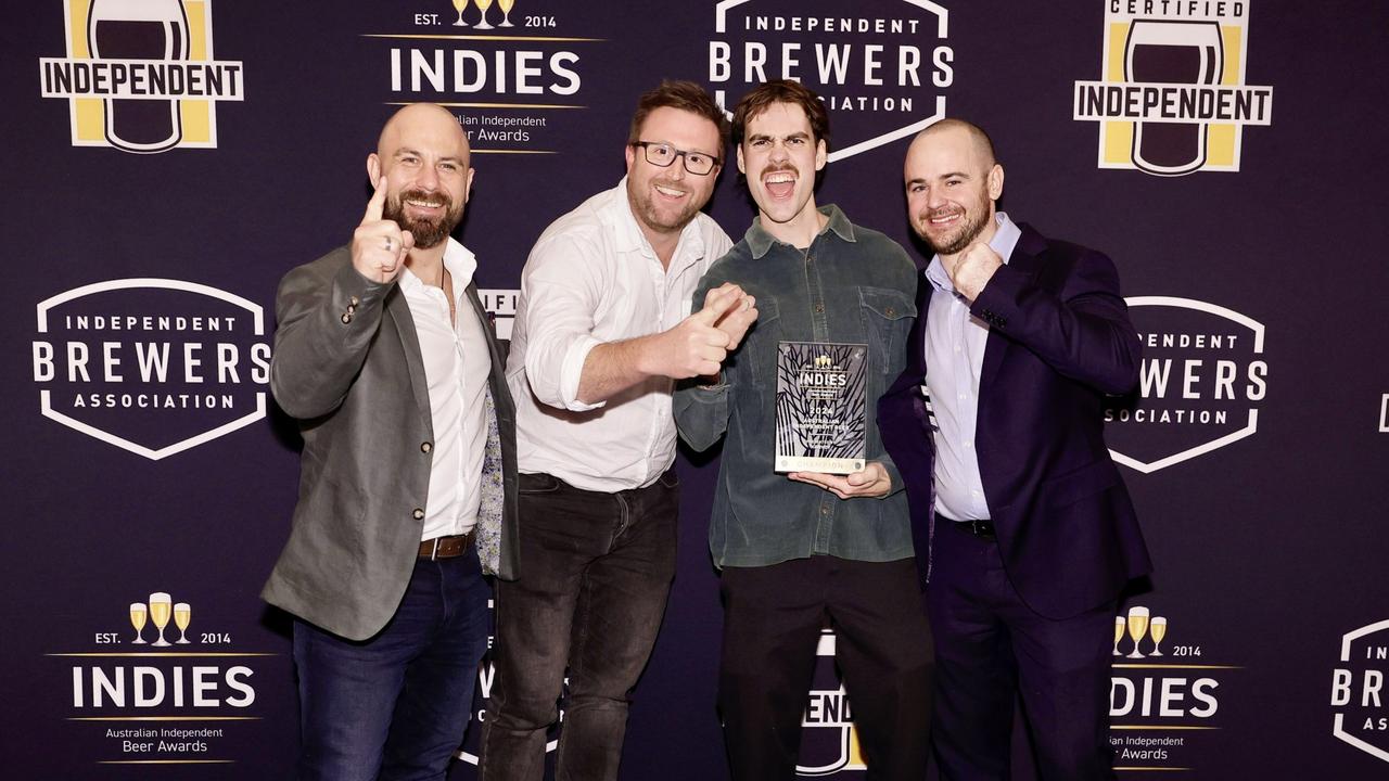 Uraidla Brewery was a big winner at the 2024 Independent Beer Awards. (Left to right) Heath Johansen (Uraidla Brewery General Manager), Nick Becker (Konvoy Kegs), Max Bowering (Head Brewer), Owen Lyons (Brewery Manager).