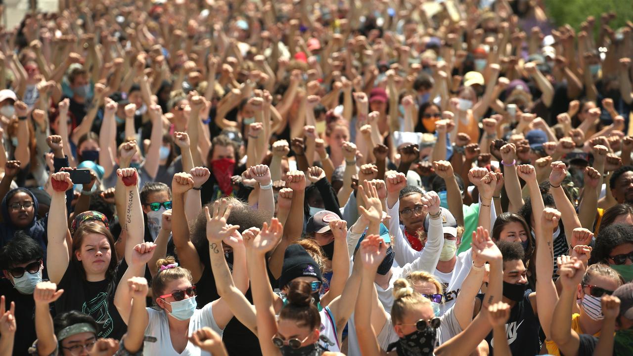 Demonstrators engage in a peaceful protest outside of the state capital building in St. Paul, Minnesota. Picture: Scott Olson/Getty Images/AFP