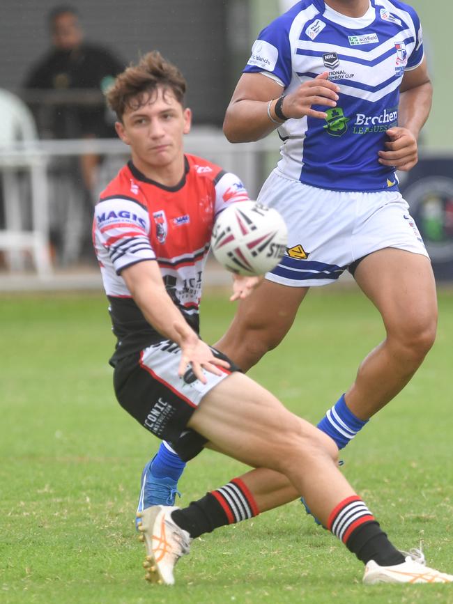 Kirwan High against Ignatius Park College in the Northern Schoolboys Under-18s trials at Brothers Rugby League Club in Townsville. Riley Carbone. Picture: Evan Morgan