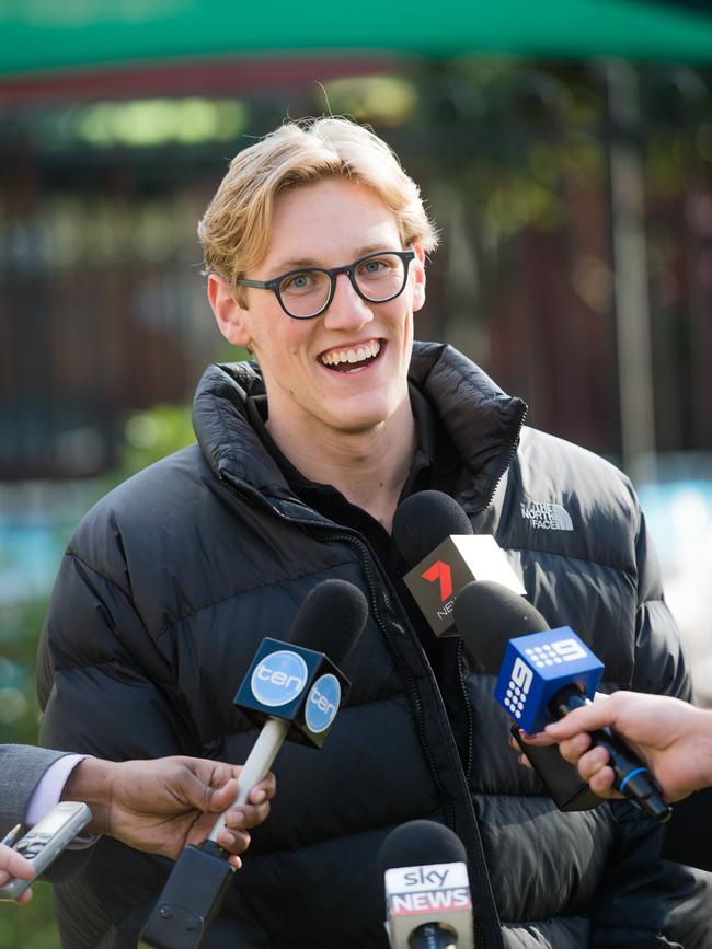 Olympian gold medallist Mack Horton first learnt to swim at Caulfield Grammar School. Picture: Jason Edwards