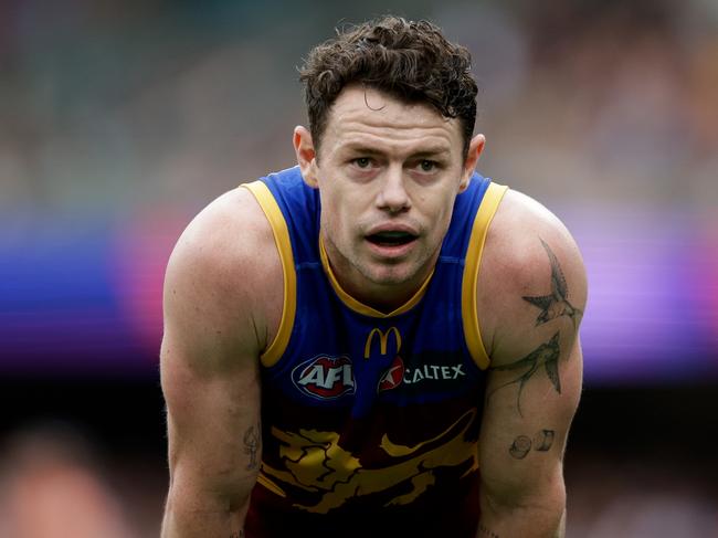 BRISBANE, AUSTRALIA - AUG 11: Lachie Neale of the Lions looks on during the 2024 AFL Round 22 match between the Brisbane Lions and the GWS GIANTS at The Gabba on August 11, 2024 in Brisbane, Australia. (Photo by Russell Freeman/AFL Photos via Getty Images)