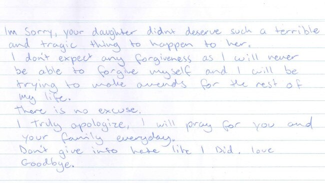 Codey Herrmann's letter to Aiia Maasarwe's parents.