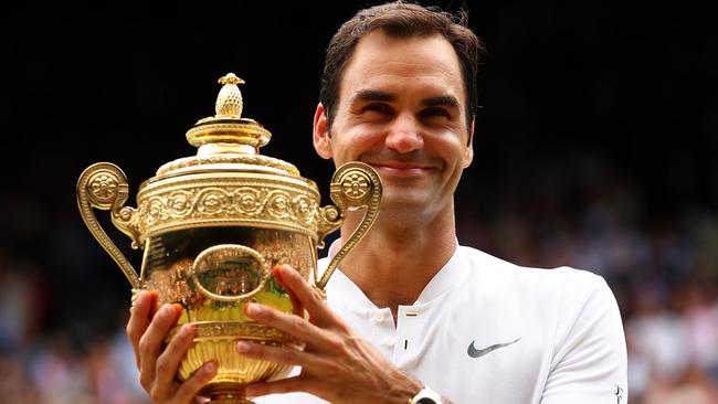 Roger Federer celebrates beating Marin Cilic at Wimbledon in 2017. Picture: Getty