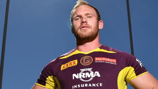 Matt Lodge poses for a photograph after Brisbane Broncos training session at Clive Berghofer Field in Brisbane, Monday, August 20, 2018. The Broncos are playing their round 24 NRL match against the Roosters in Sydney on Saturday. (AAP Image/Darren England) NO ARCHIVING