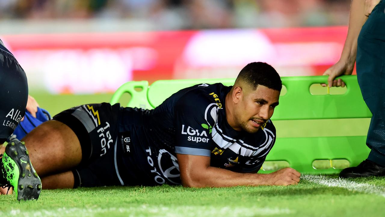 Nene Macdonald was lying on the field with a broken ankle for nearly a minute while play went on. Picture: Alix Sweeney