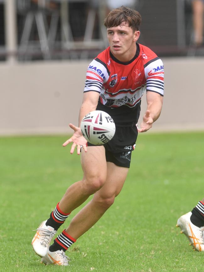 Kirwan High against Ignatius Park College in the Northern Schoolboys Under-18s trials at Brothers Rugby League Club in Townsville. Riley Carbone. Picture: Evan Morgan