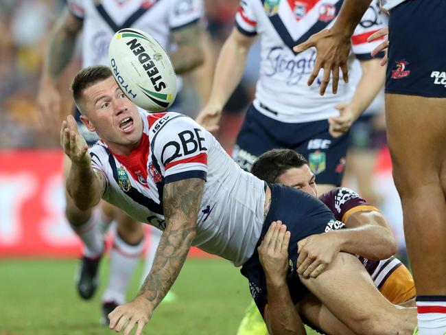 Shaun Kenny-Dowall had another up-and-down night for the Roosters. Picture: Darren England.