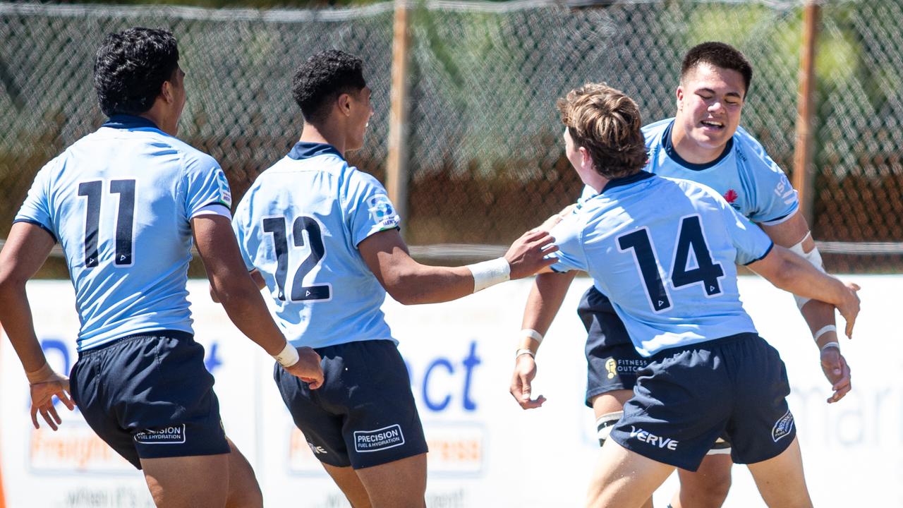 Isaac Fonua scoring for the Waratahs U16s. Picture: Julian Andrews