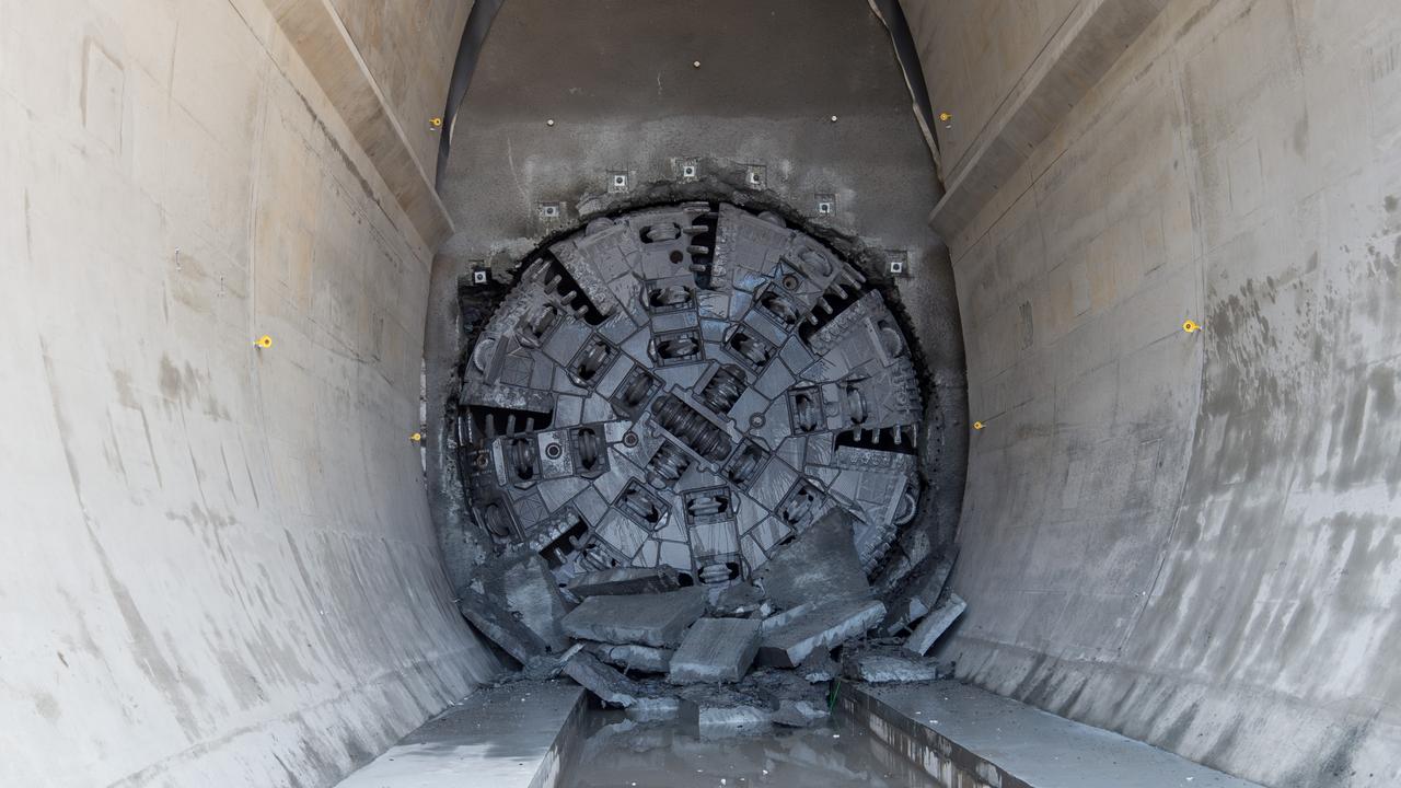 A tunnel boring machine after it has broken through at Sydney Olympic Park. Picture: Supplied