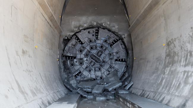 A tunnel boring machine after it has broken through at Sydney Olympic Park. Picture: Supplied