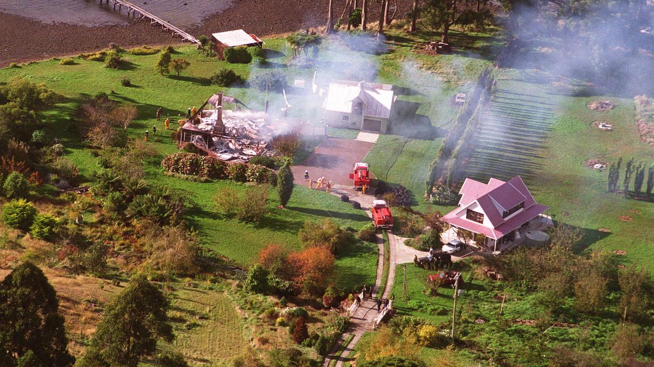 The burnt-out Seascape guesthouse where Bryant murdered three people before he was captured.