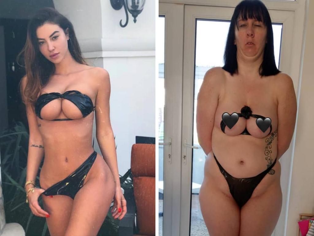 Laura recreated the upside-down bikini trend on her Instagram account.