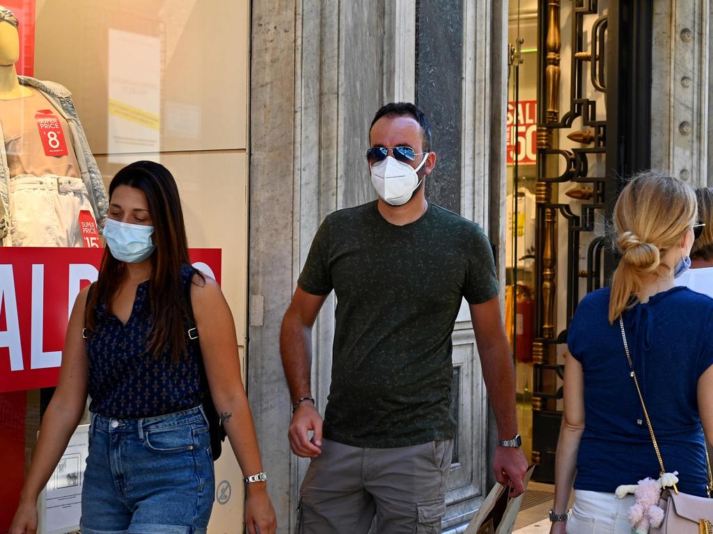 Masks are recommended in public spaces where there is a risk of community transmission. Picture: Vincenzo Pinto/AFP