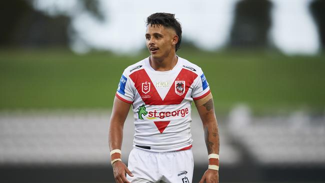 SYDNEY, AUSTRALIA - FEBRUARY 18: Jayden Sullivan of the Dragons looks on during the NRL trial match between the Parramatta Eels and the St George Illawarra Dragons at Netstrata Jubilee Stadium on February 18, 2021 in Sydney, Australia. (Photo by Brett Hemmings/Getty Images)