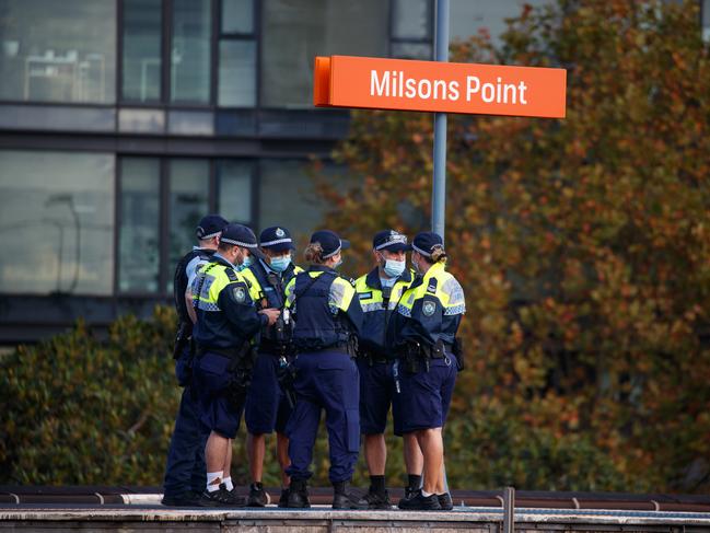 Police spotted gathered near the Sydney Harbour Bridge on Thursday.