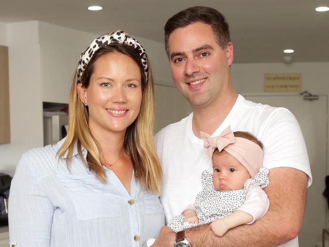 Graham, 35, and Maijia, 34, Tyler pictured with their three month old baby Elsi at their appartment in Collaroy on the Thursday 10th of September 2020 Picture: Christian Gilles