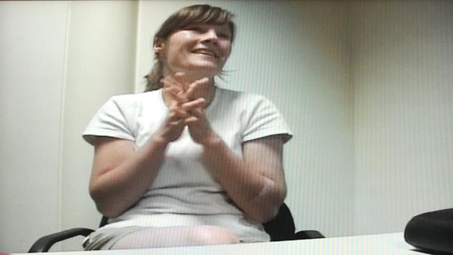 Gavare tells a joke during her police interview – during her trial, the real Gavare laughed at her own humour from the dock. Picture: Greg Higgs.