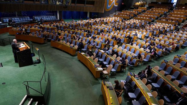 Riyad Mansour, Palestinian Ambassador to the UN, speaks during a United Nations General Assembly meeting.