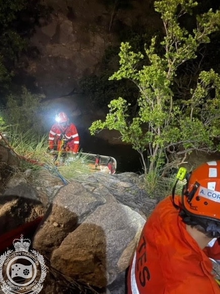 Emergency services attempt the rescue of a man after he fell almost 50m while hiking in Kakadu National Park. Picture: Supplied