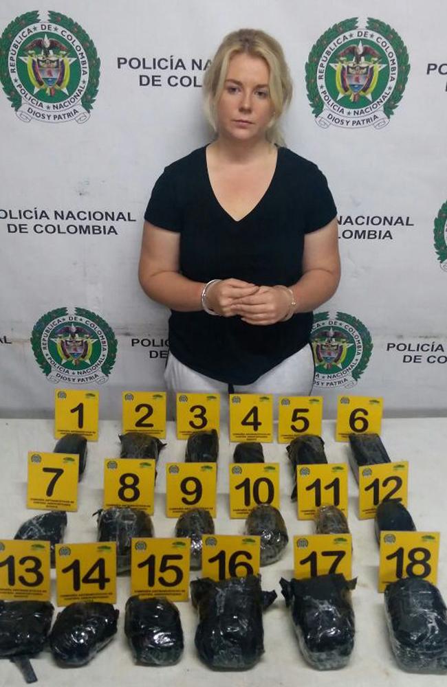 She was locked up after attempting to smuggle 5.8kg of cocaine out of Columbia. Picture: Police handout