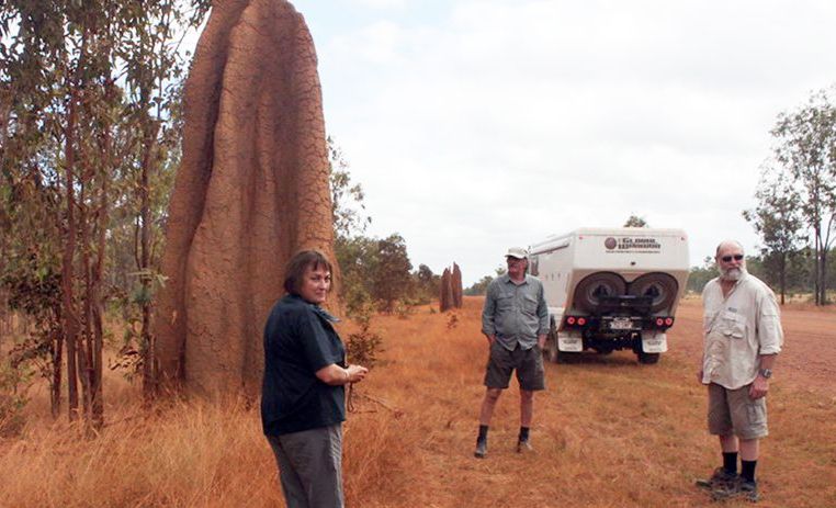 The travellers make a stop for cousin Heather's anthill pics. Picture: Nancy Bates