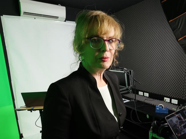 Christine Vinaccia teaching year 11 maths via Holobox, Earnshaw State College, Banyo. Picture: Liam Kidston