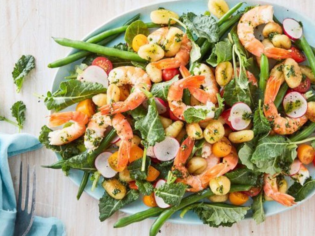 Summer gnocchi and prawn salad.