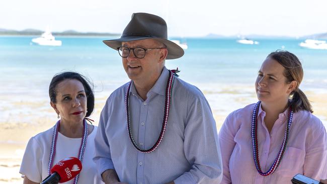 Prime Minister Anthony Albanese pictured on Thursday Island. Prime Minister Albanese was joined on the trip by Minister for Indigenous Australians, Linda Burney and Labor Senator Nita Green. Picture: PMO